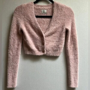 Sunday Best Aritzia fuzzy pink cropped sweater cardigan Sz XS